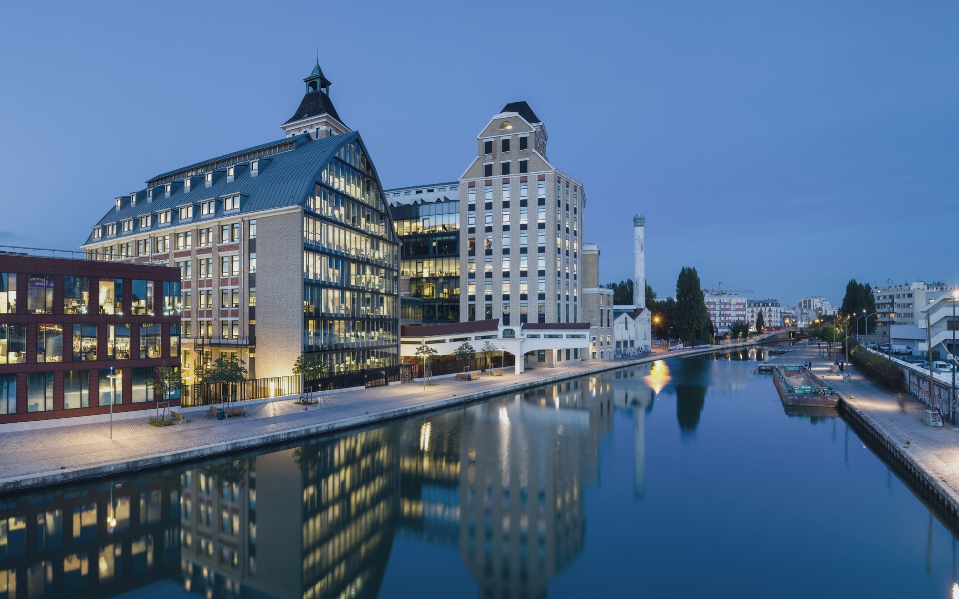 city, river, buildings, lights, reflection