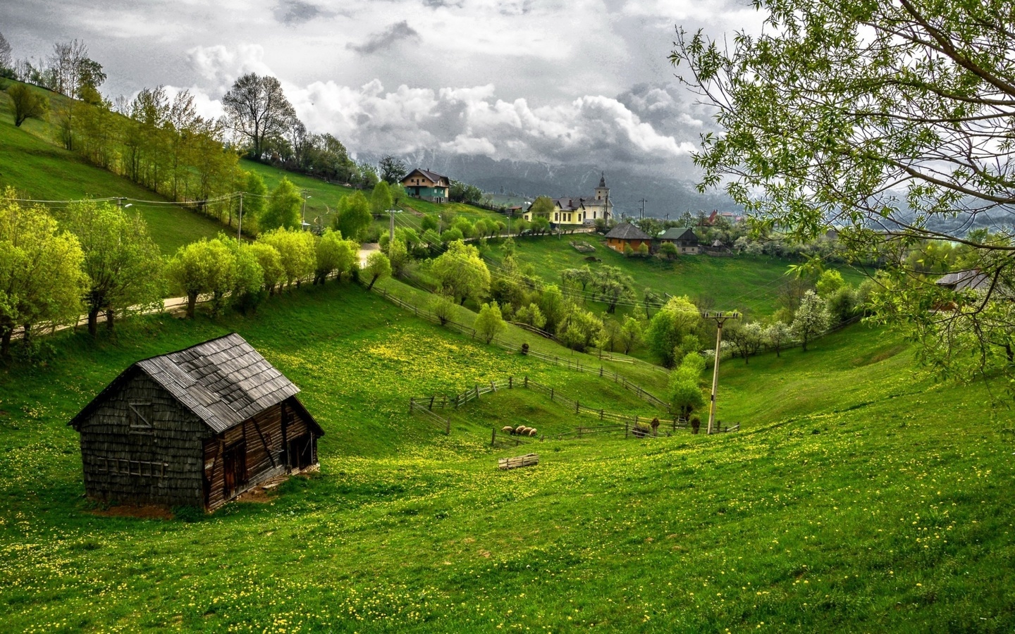 house, hills, grass, mountains, road, 