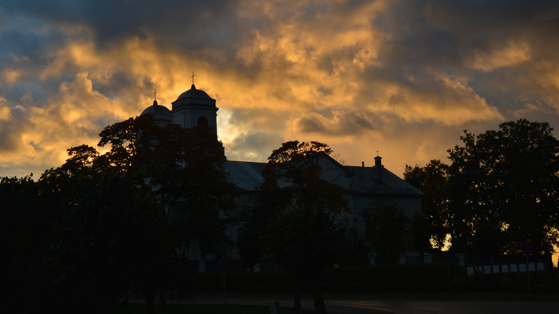 sunrise, church, sky