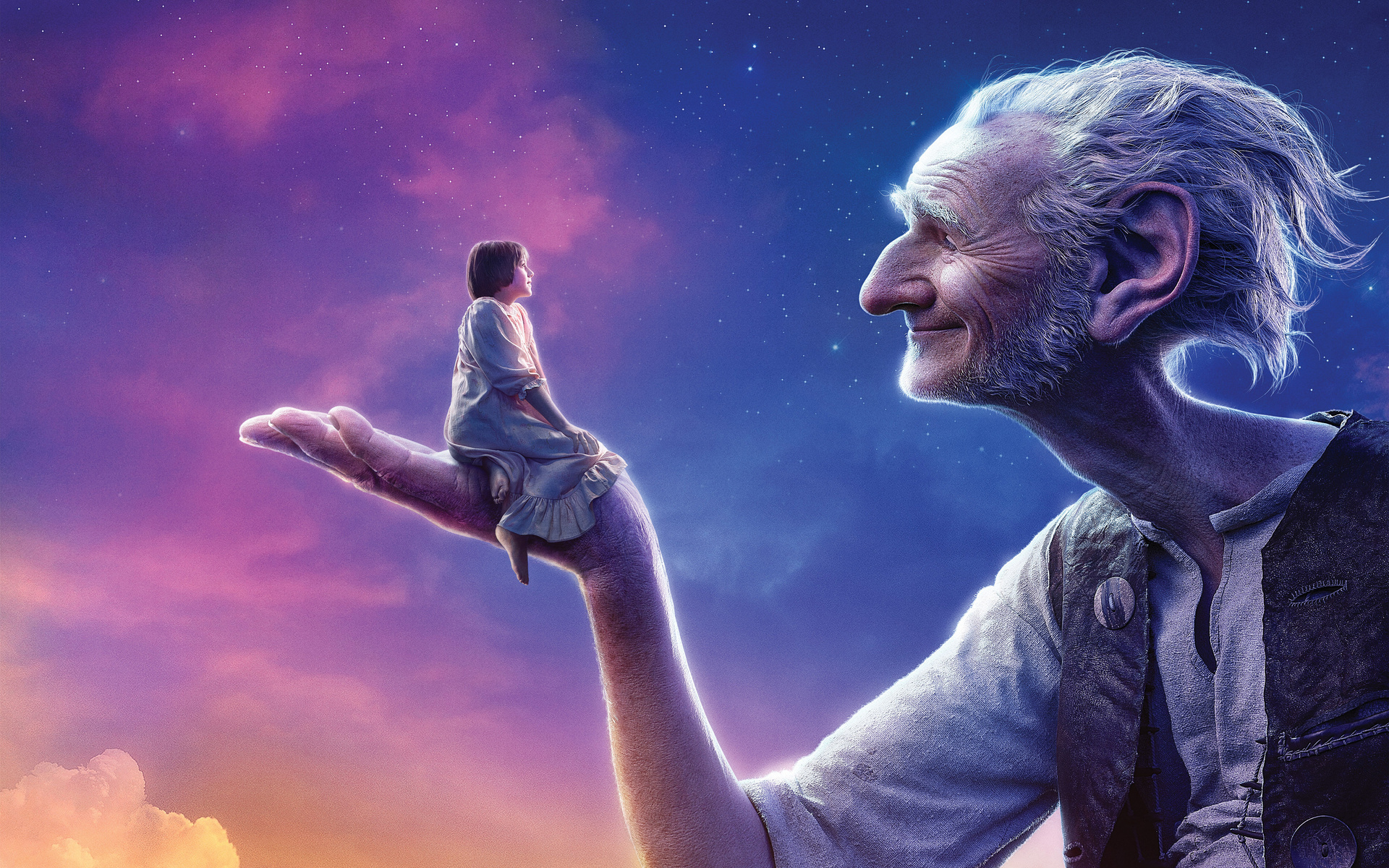 the, beautiful, white, 2016, amblin entertainment, old man, hair, young, giant, sunshine, walt disney pictures, sophie, dreamworks, skg, bfg, mark rylance, the big friendly giant, ruby barnhill, the bfg, stars, entertainment one, girl, clouds, sky, wonder