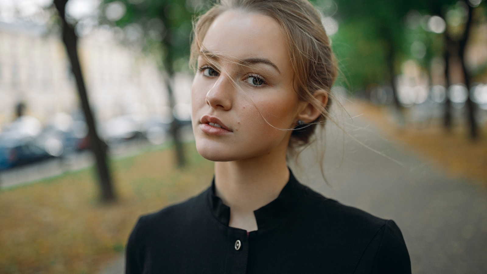 women, blonde, face, portrait, trees, women outdoors, depth of field