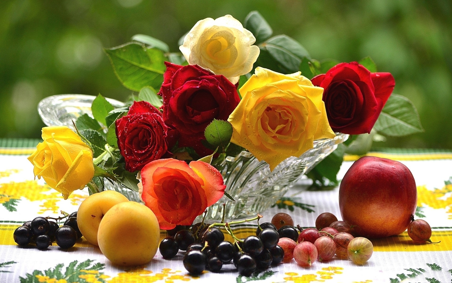 fruits, fresh colorful, bouquet, still, roses, life, flower, flwers, nature