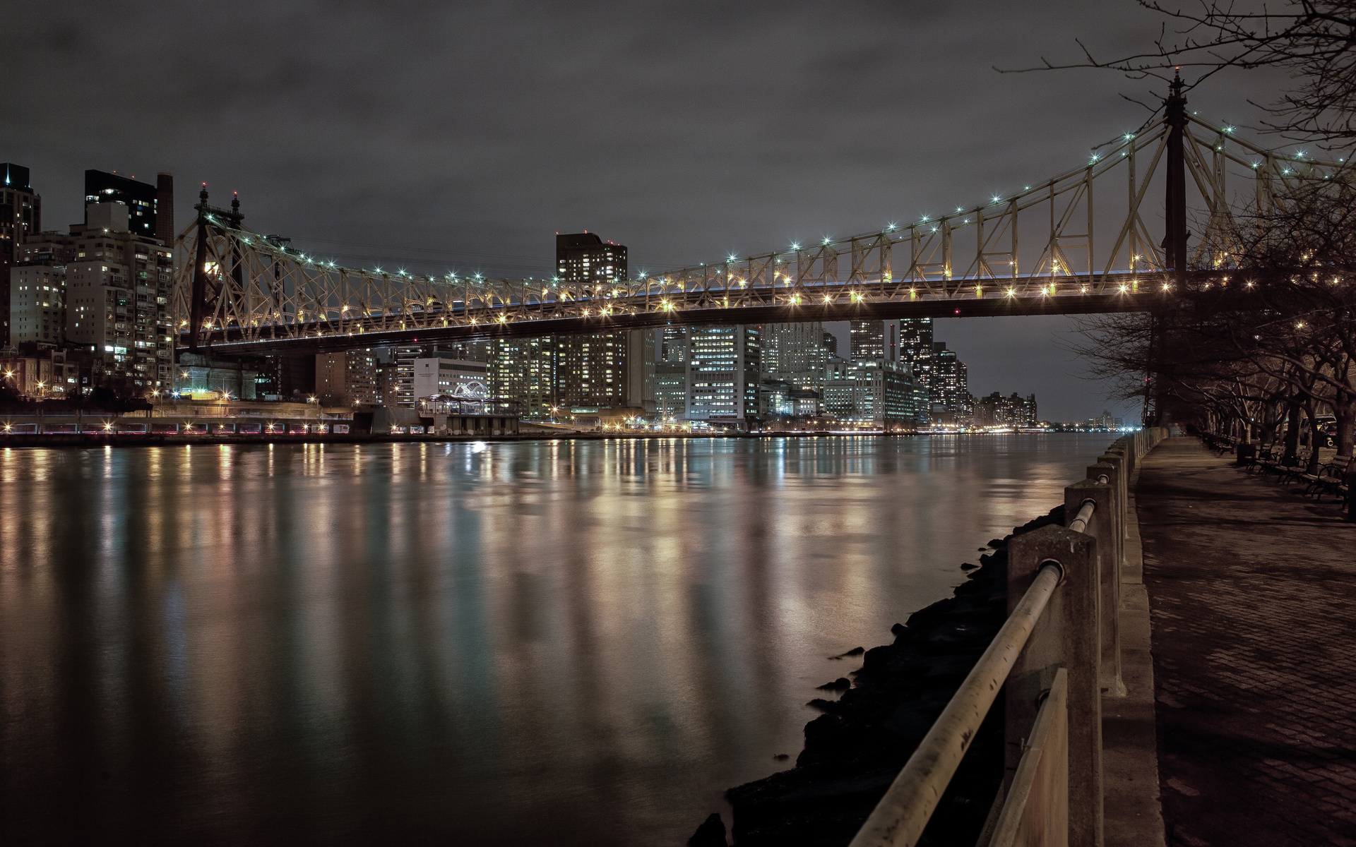new york city, , park, east river, benches, , bridge, 
