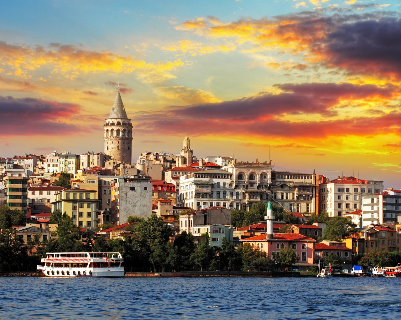 , ,  ,  , , galata tower, ferry, buildings, nature, 