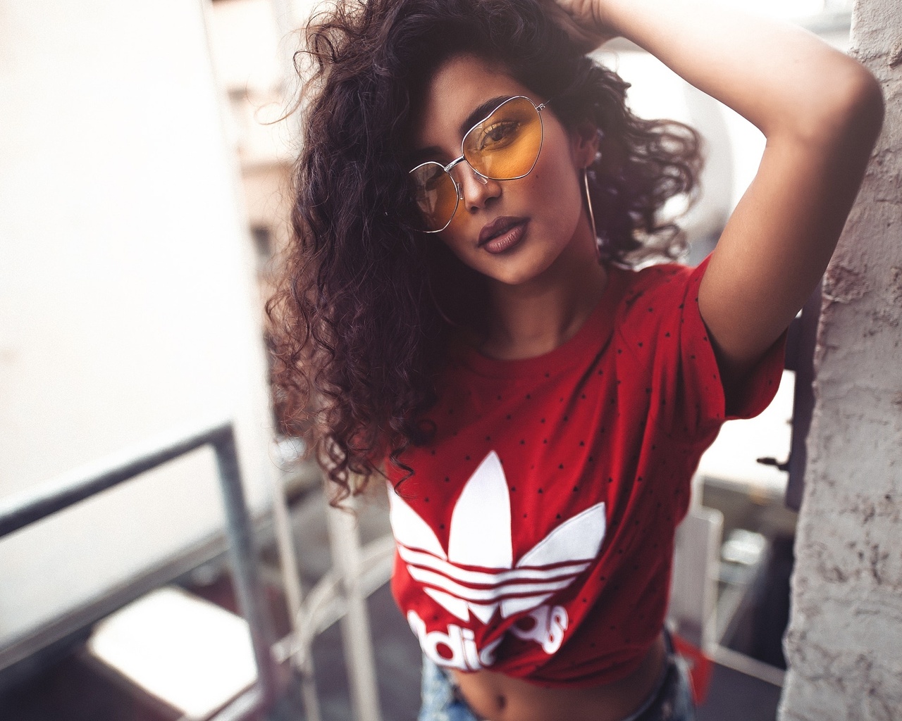 women, tanned, portrait, t-shirt, glasses, adidas, sebastian heberlein, , , , , 