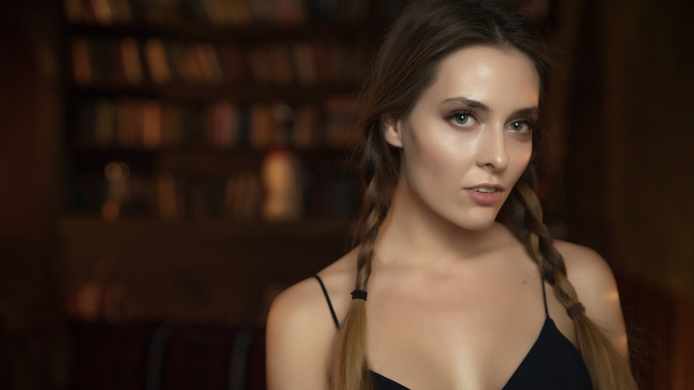 amina katinova, women, portrait, pigtails, ponytail, depth of field, , , , , 