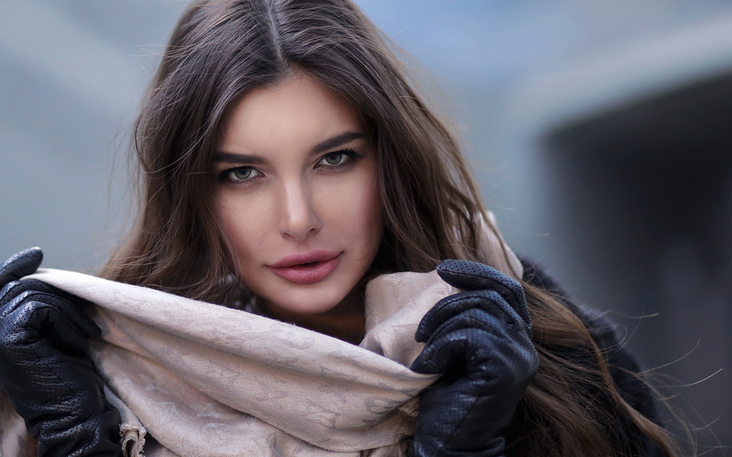 women, face, portrait, depth of field, gloves, scarf, , , , , , 