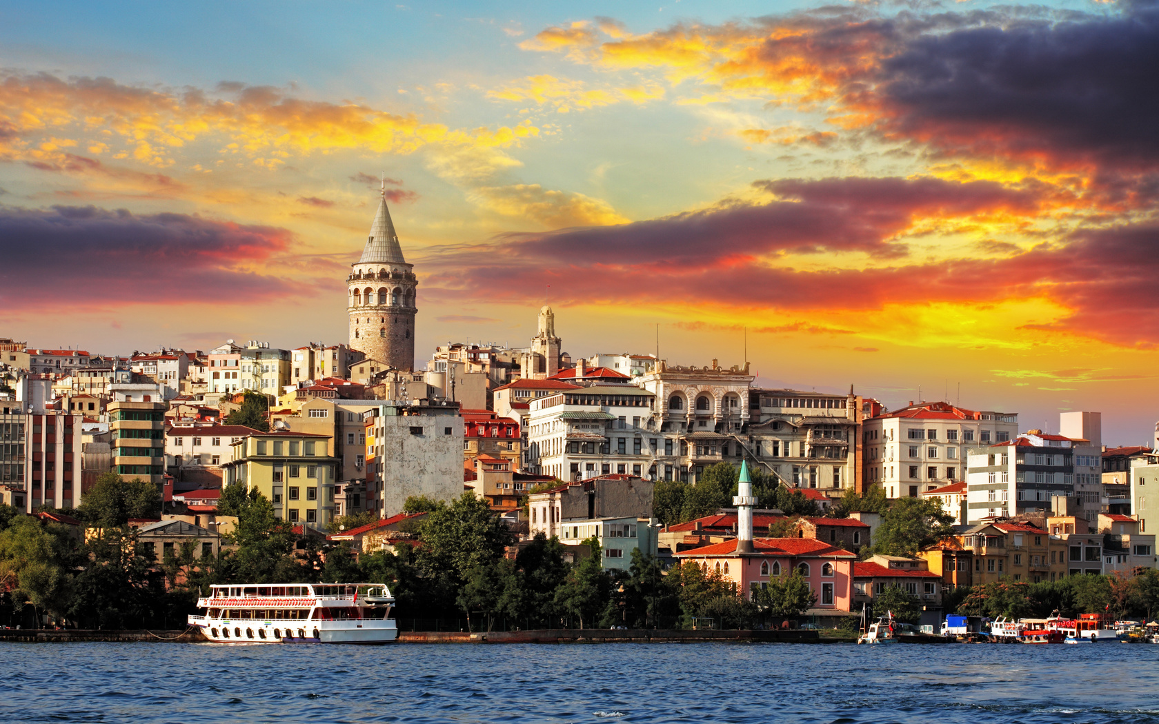 , ,  ,  , , galata tower, ferry, buildings, nature, 