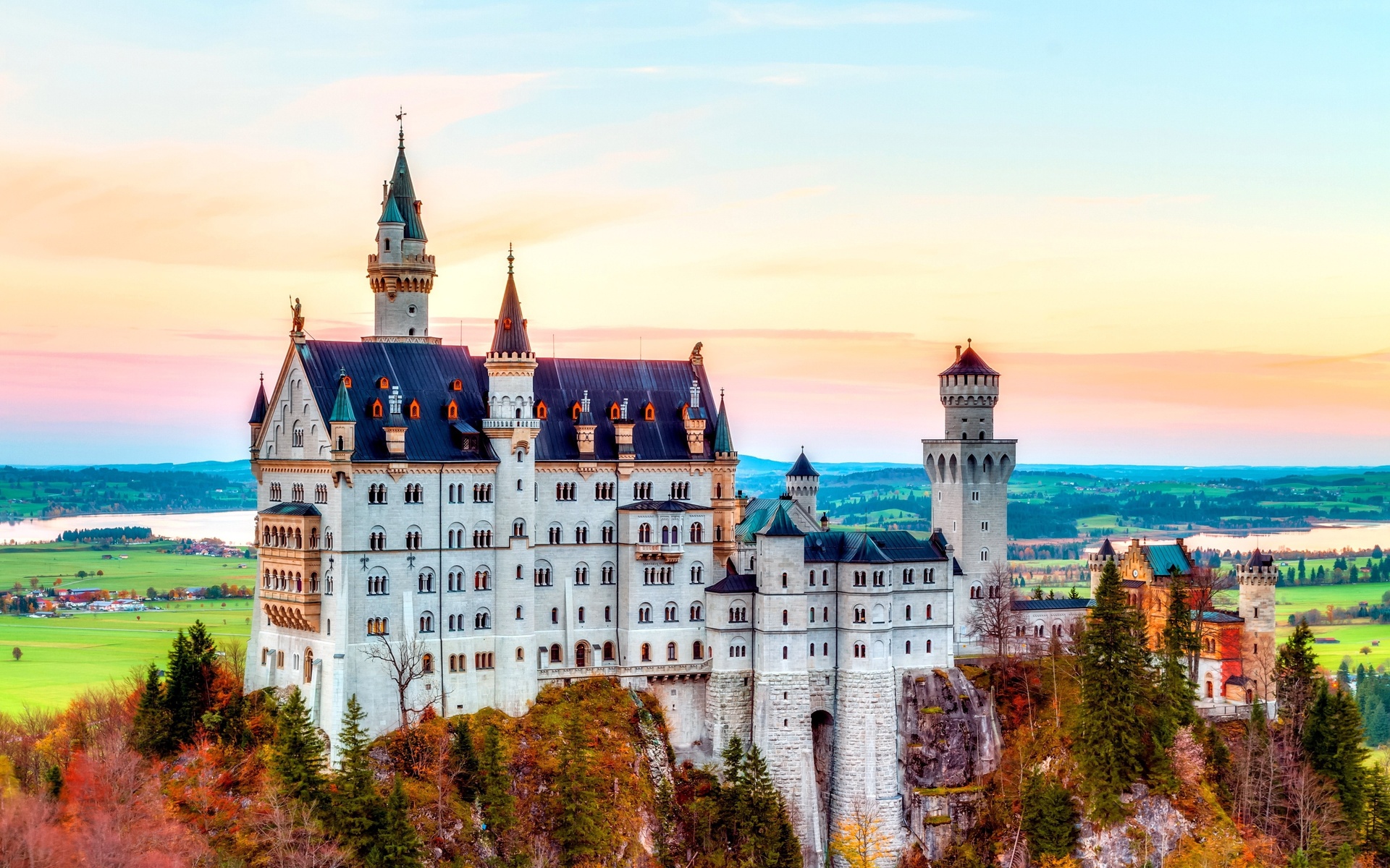 , , , , , , , castle, neuschwanstein, alps, autumn, bavaria, germany