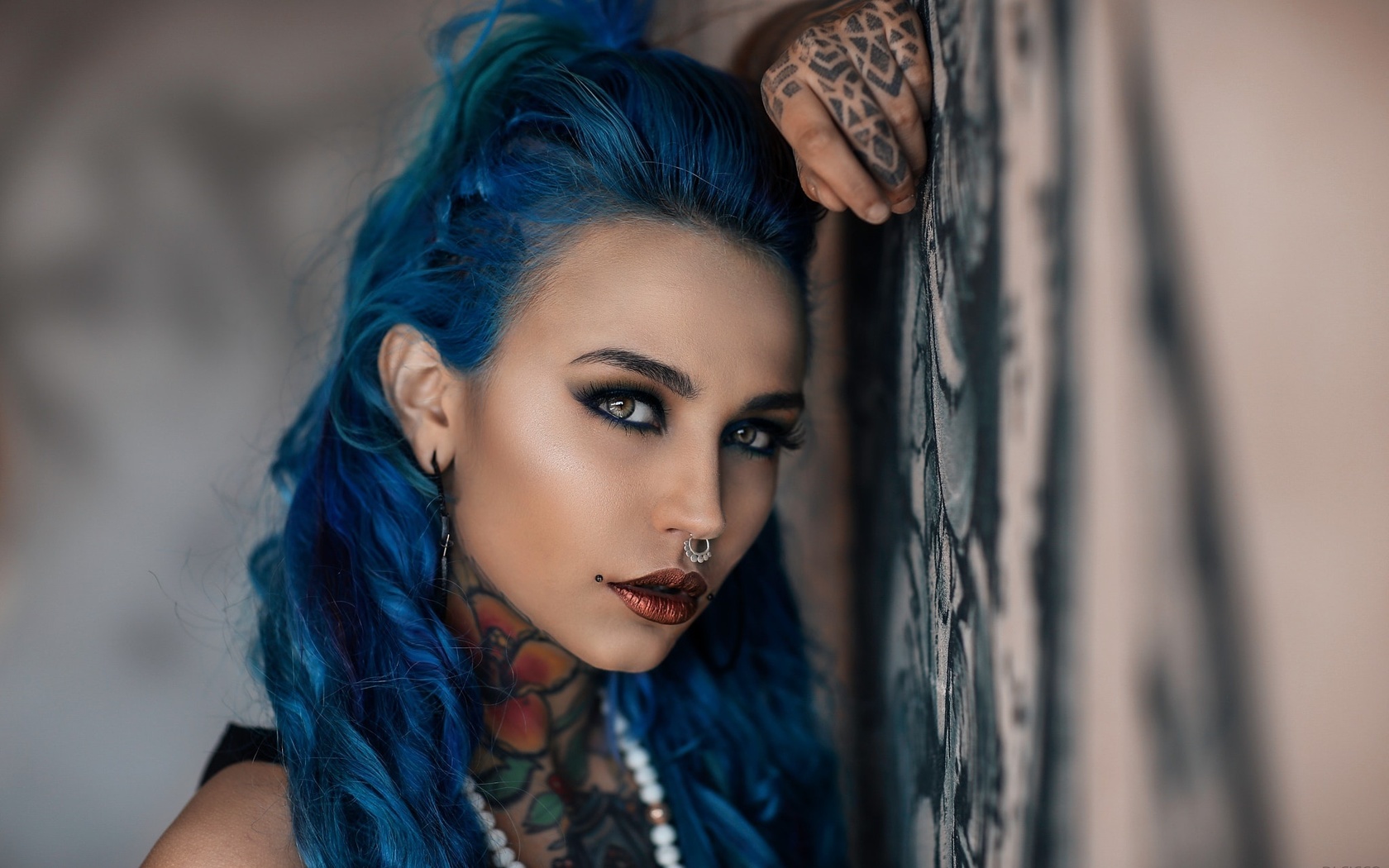 fishball suicide, felisja piana, women, tattoo, nose rings, dyed hair, blue hair, depth of field, face, portrait, alessandro di cicco, piercing, , ,   ,  ,  , , , , 