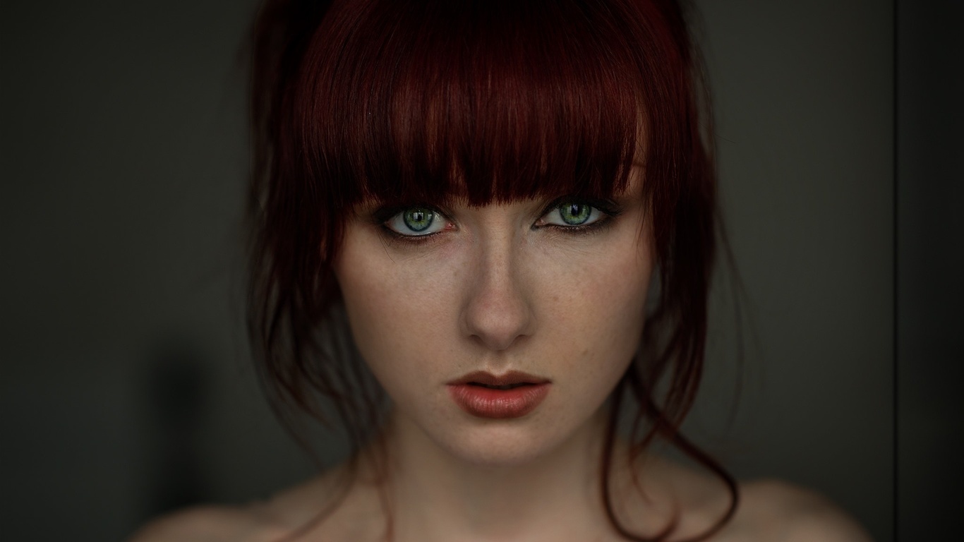 women, face, portrait, tattoo, bare shoulders, green eyes, dyed hair, , , ,  ,  ,  