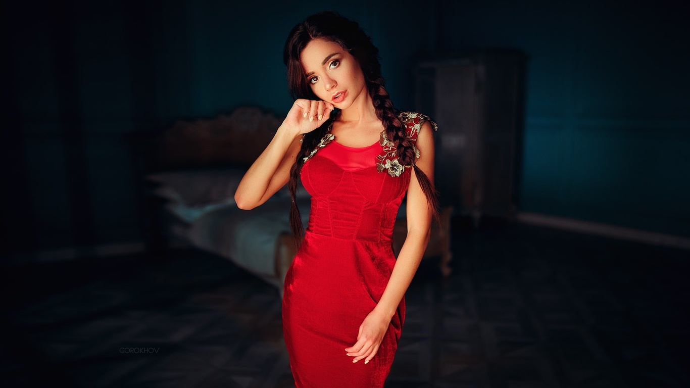 women, pigtails, red dress, ivan gorokhov, portrait,  , , , , ,  ,   ,  , , ekaterina zueva