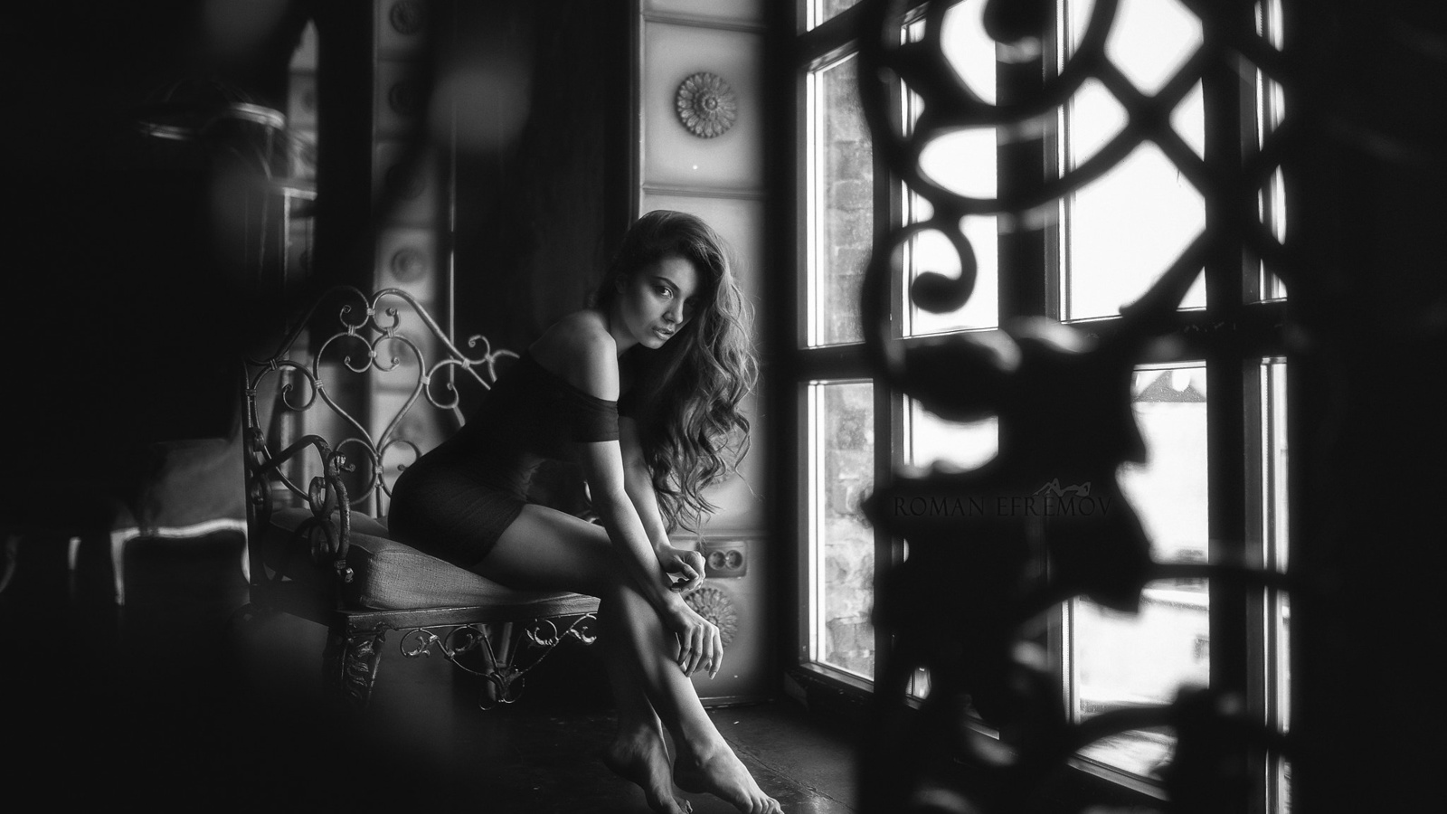 women, monochrome, black dress, sitting, portrait, , legs, , -,  , , , 