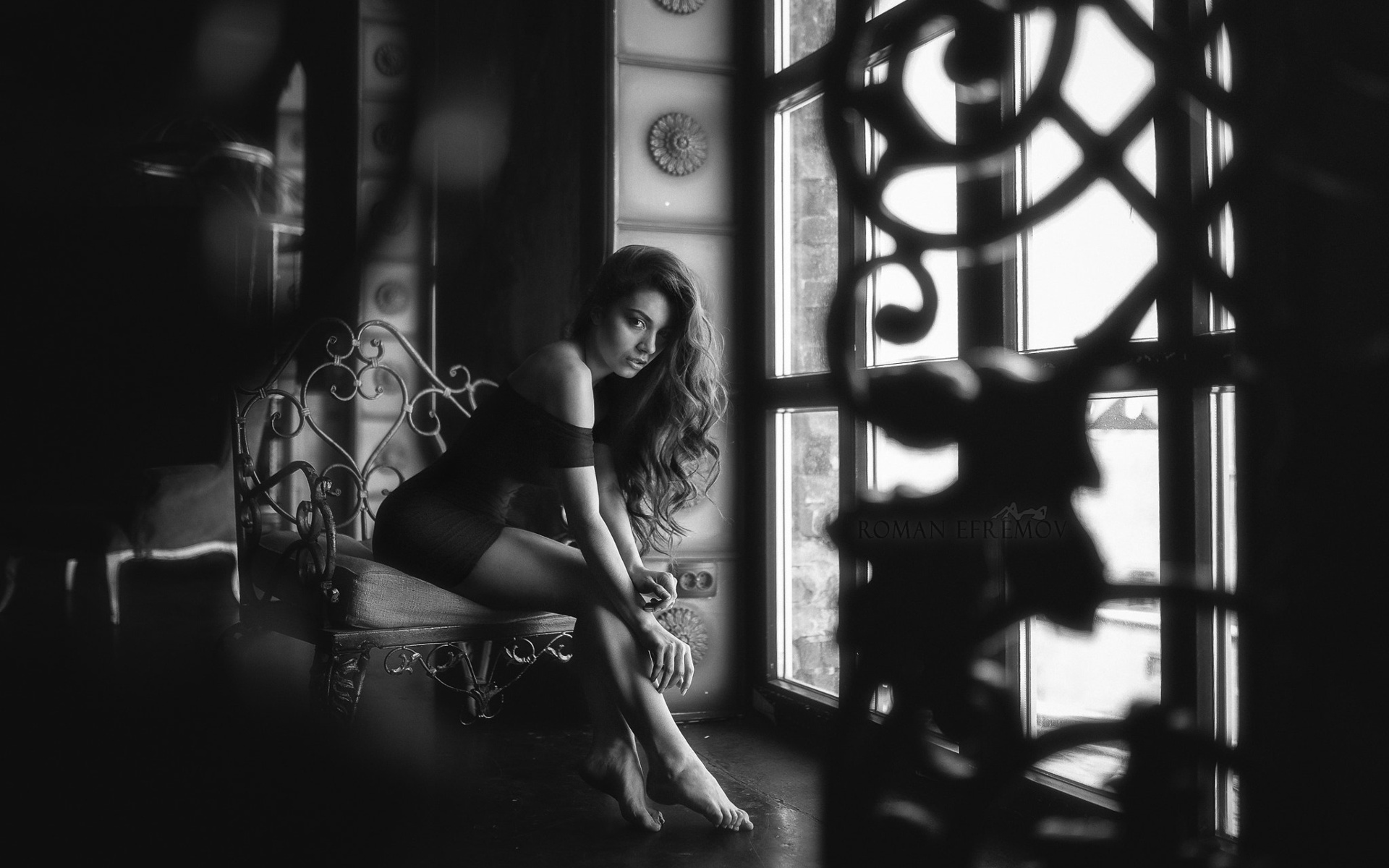 women, monochrome, black dress, sitting, portrait, , legs, , -,  , , , 