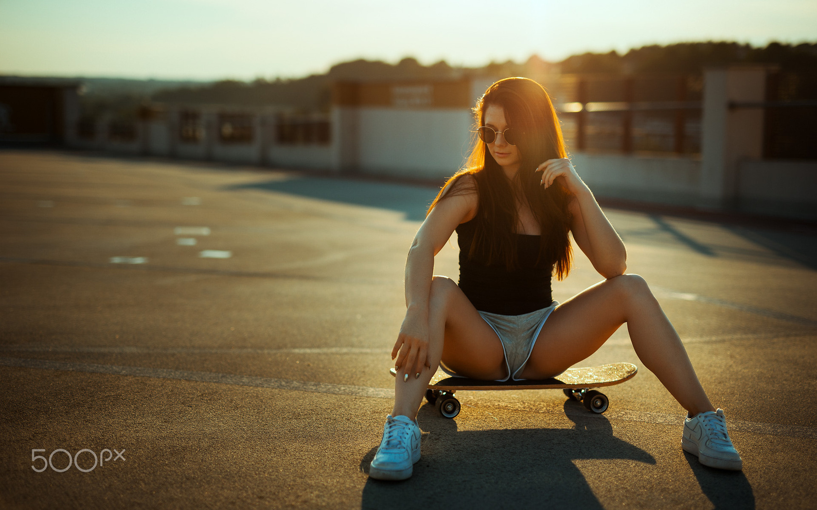 women, sitting, shorts, women outdoors, tanned, skateboards, pread legs, 500px