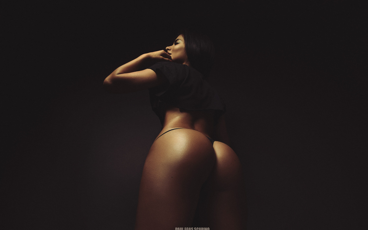 women, tanned, camila guzman, ass, rear view, black panties, simple background