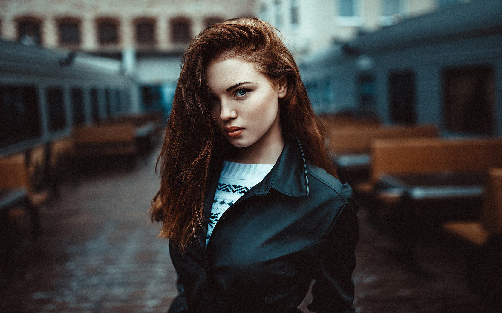 women, portrait, depth of field, leather jackets
