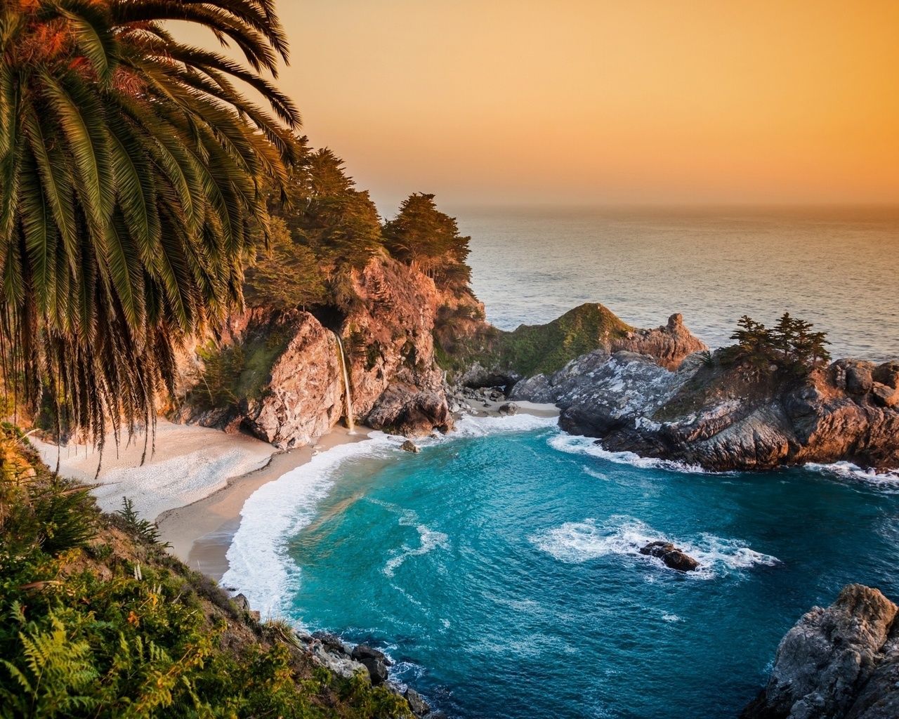 waterfall, big sur, california, pacific ocean, big sur, mcway falls, julia pfeiffer burns state park, coast, palma, rocks, ca, the pacific ocean