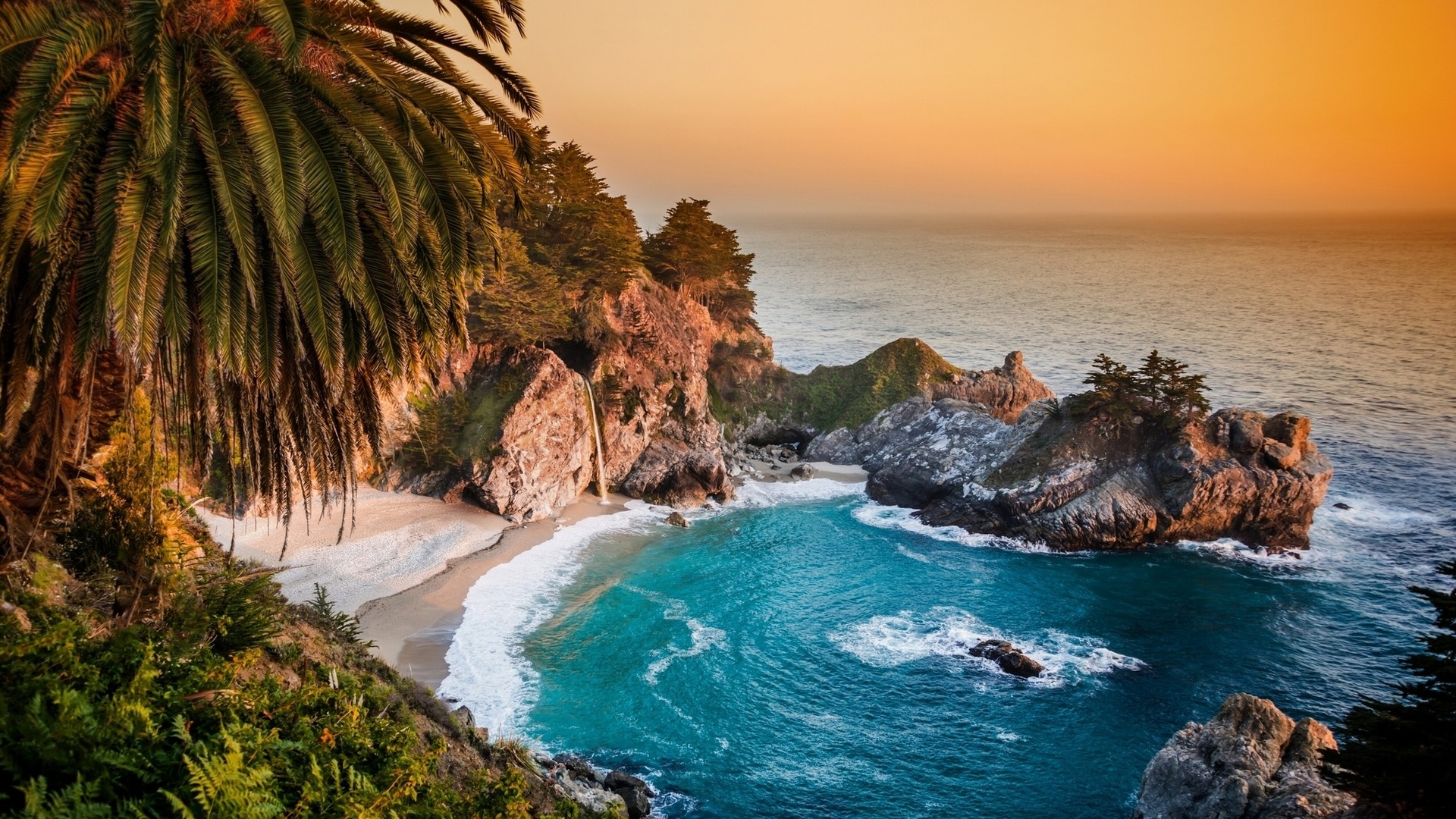 waterfall, big sur, california, pacific ocean, big sur, mcway falls, julia pfeiffer burns state park, coast, palma, rocks, ca, the pacific ocean