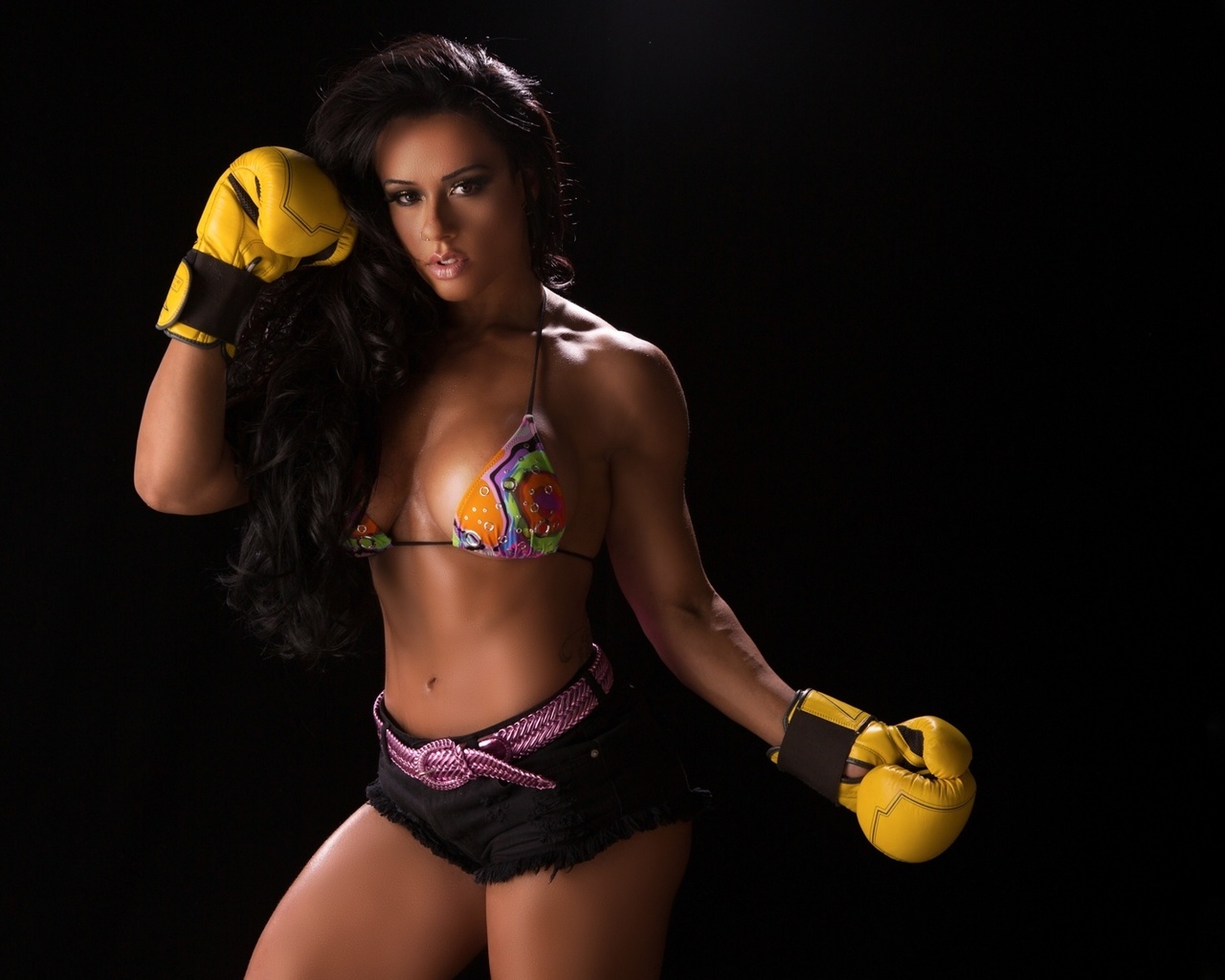 brunette, body fitness, sue lasmar, bikini, boobs, boxing gloves, , , , ,  