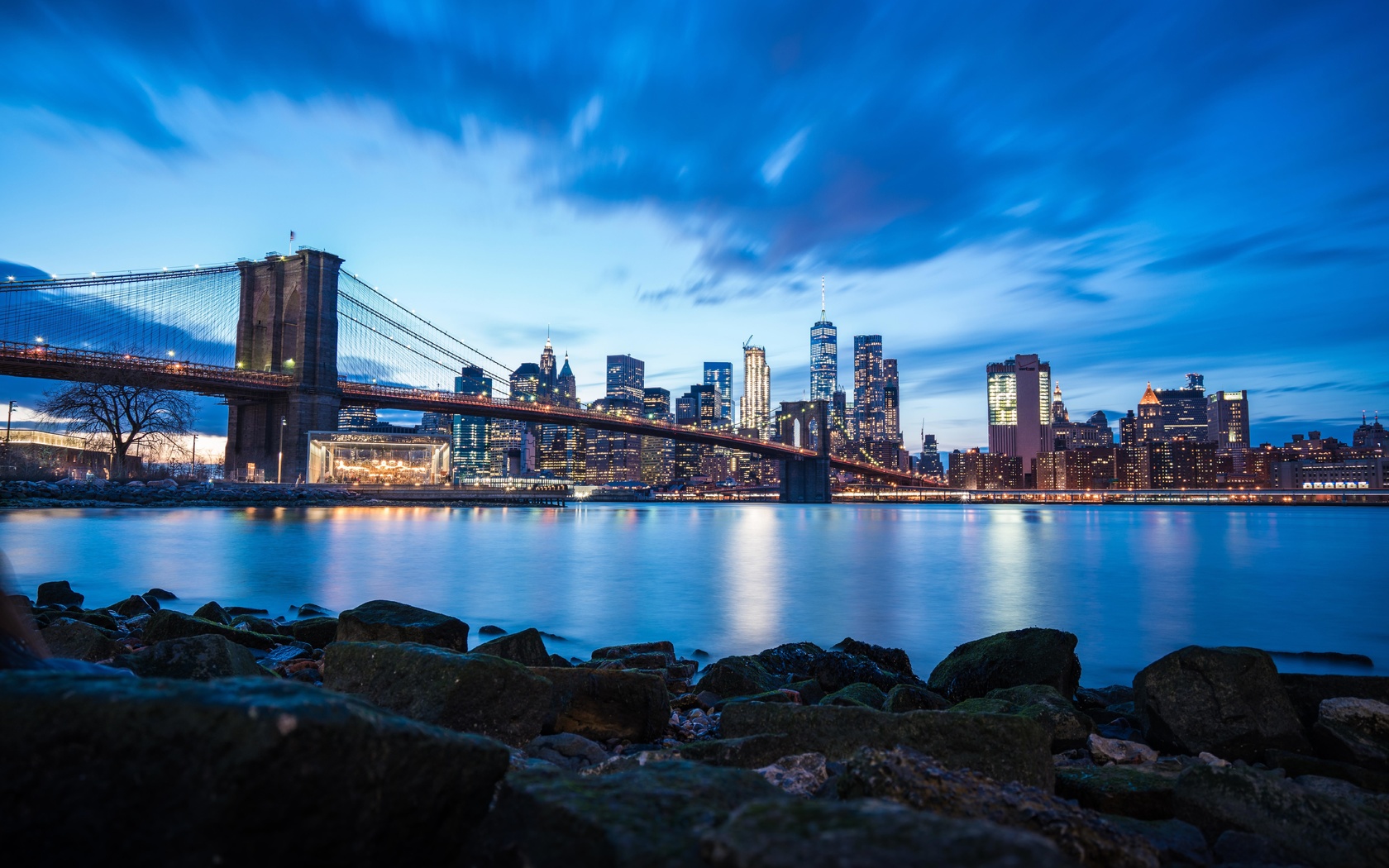 brooklyn, bridge, blue, sky, buildings