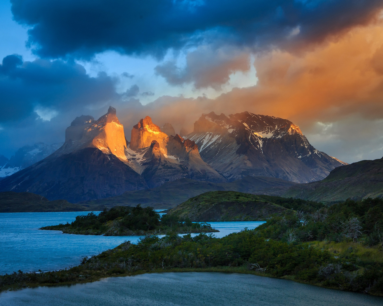 chile, light, mountains, patagonia, south america, lake, clouds, the sky, andes