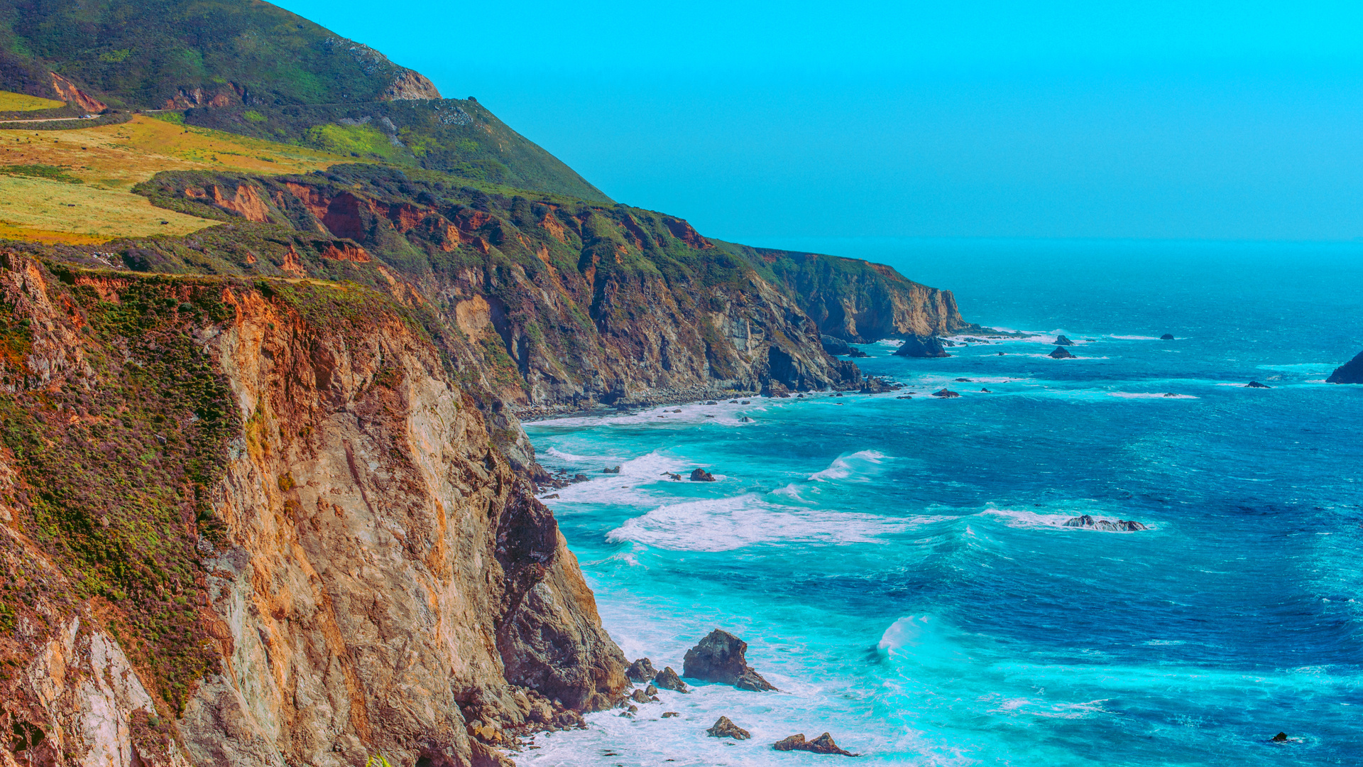 big sur, coast, ocean, santa lucia, mountains, america, hdr