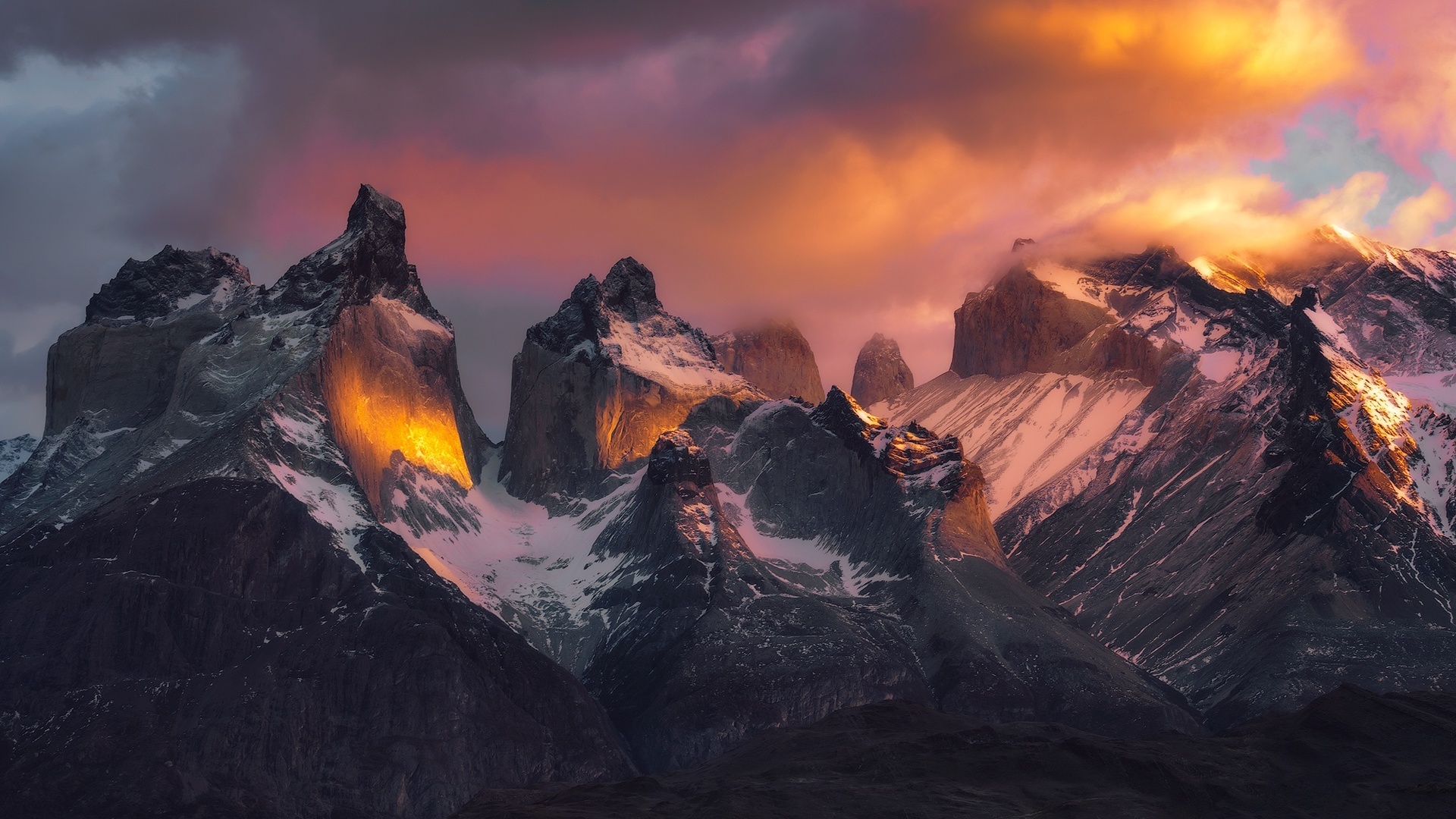 clouds, mountains, patagonia, the sky, light
