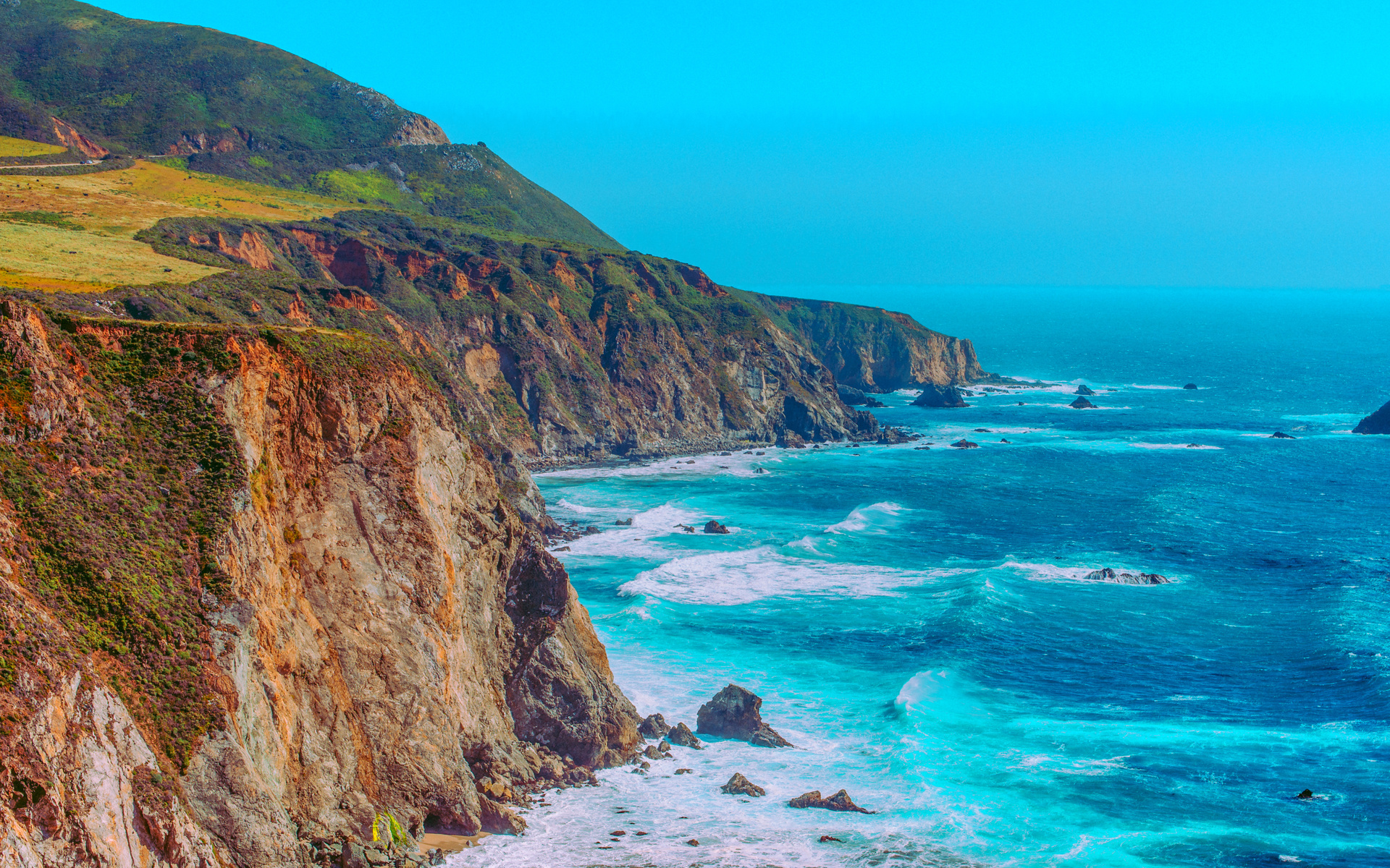 big sur, coast, ocean, santa lucia, mountains, america, hdr