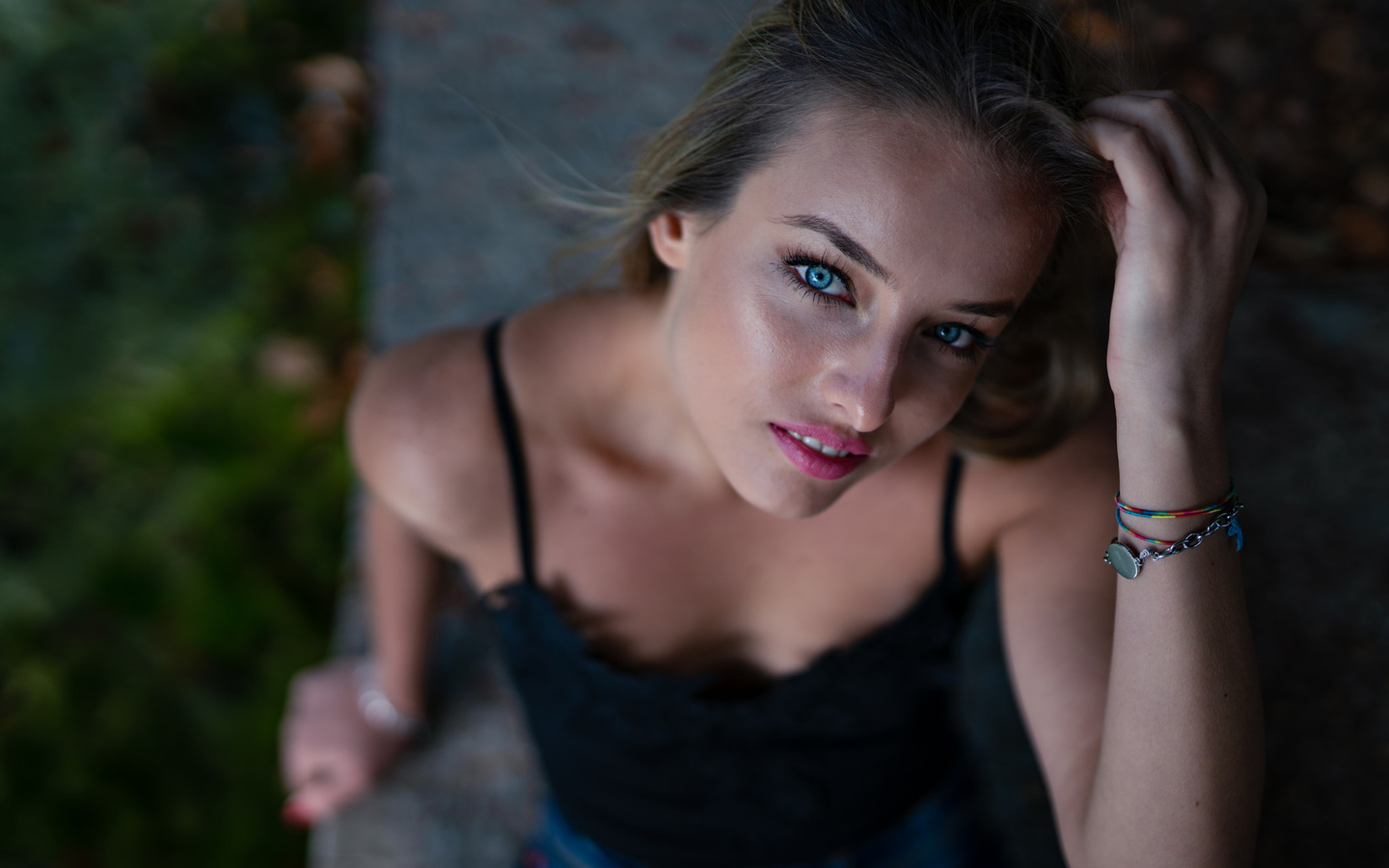 women, marco squassina, portrait, blue eyes, red nails