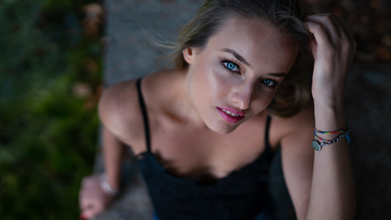 women, marco squassina, portrait, blue eyes, red nails