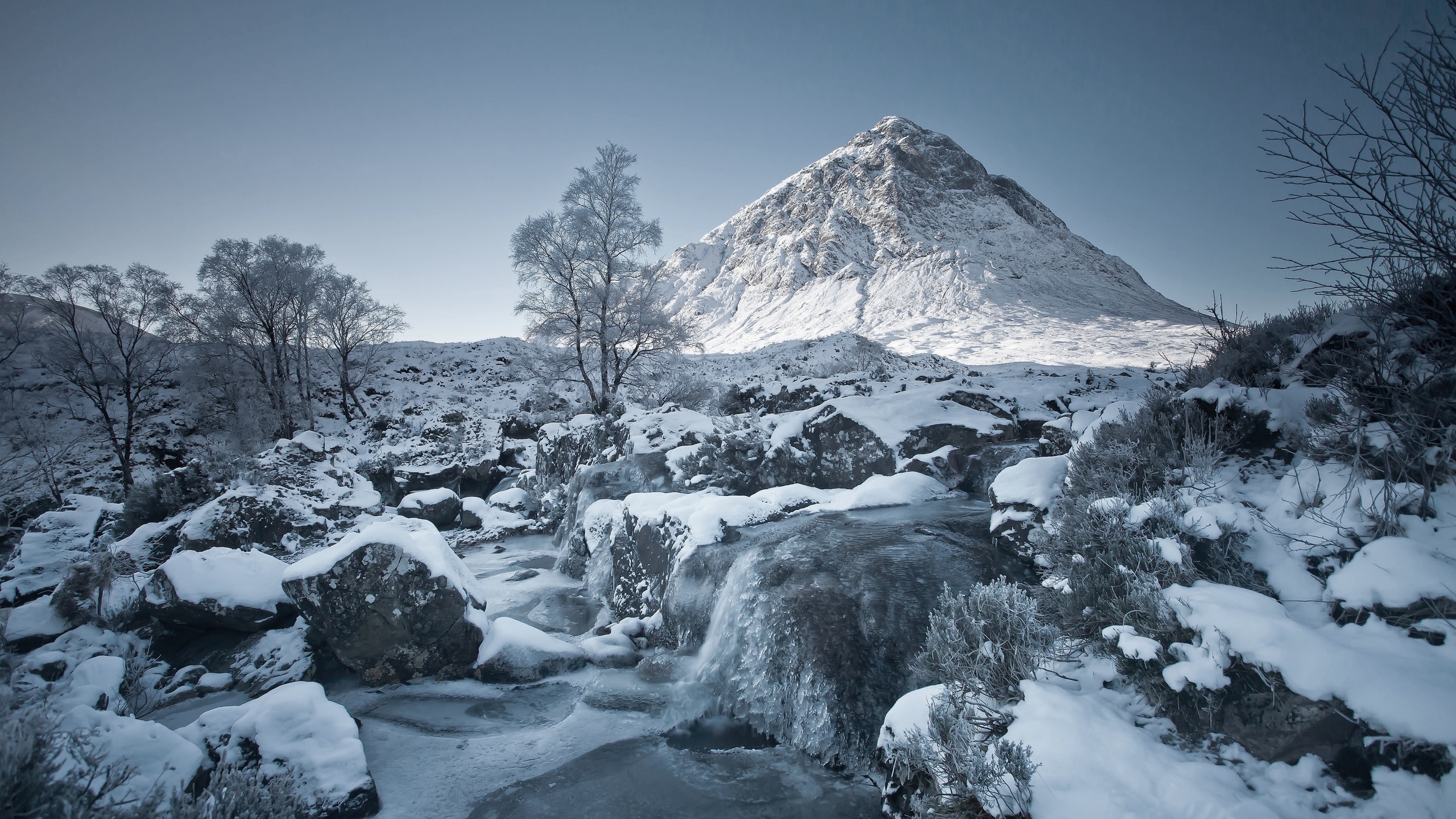 scotland, glencoe, buchaille etive mor, cascade, waterfall, winter, , , 