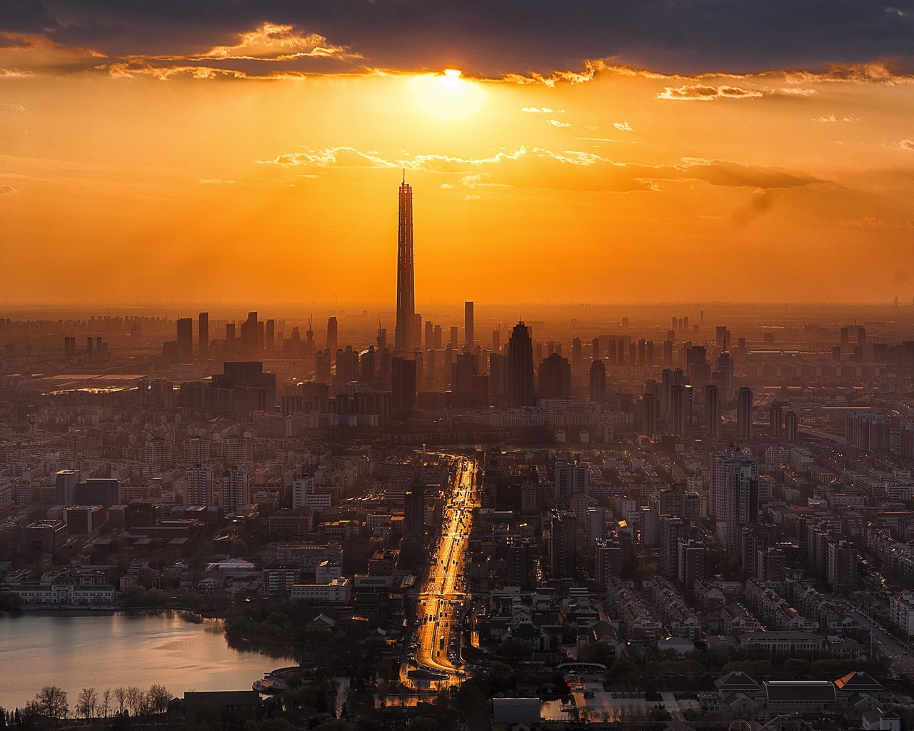 tianjin, sunset, panorama, cityscapes, asia, china