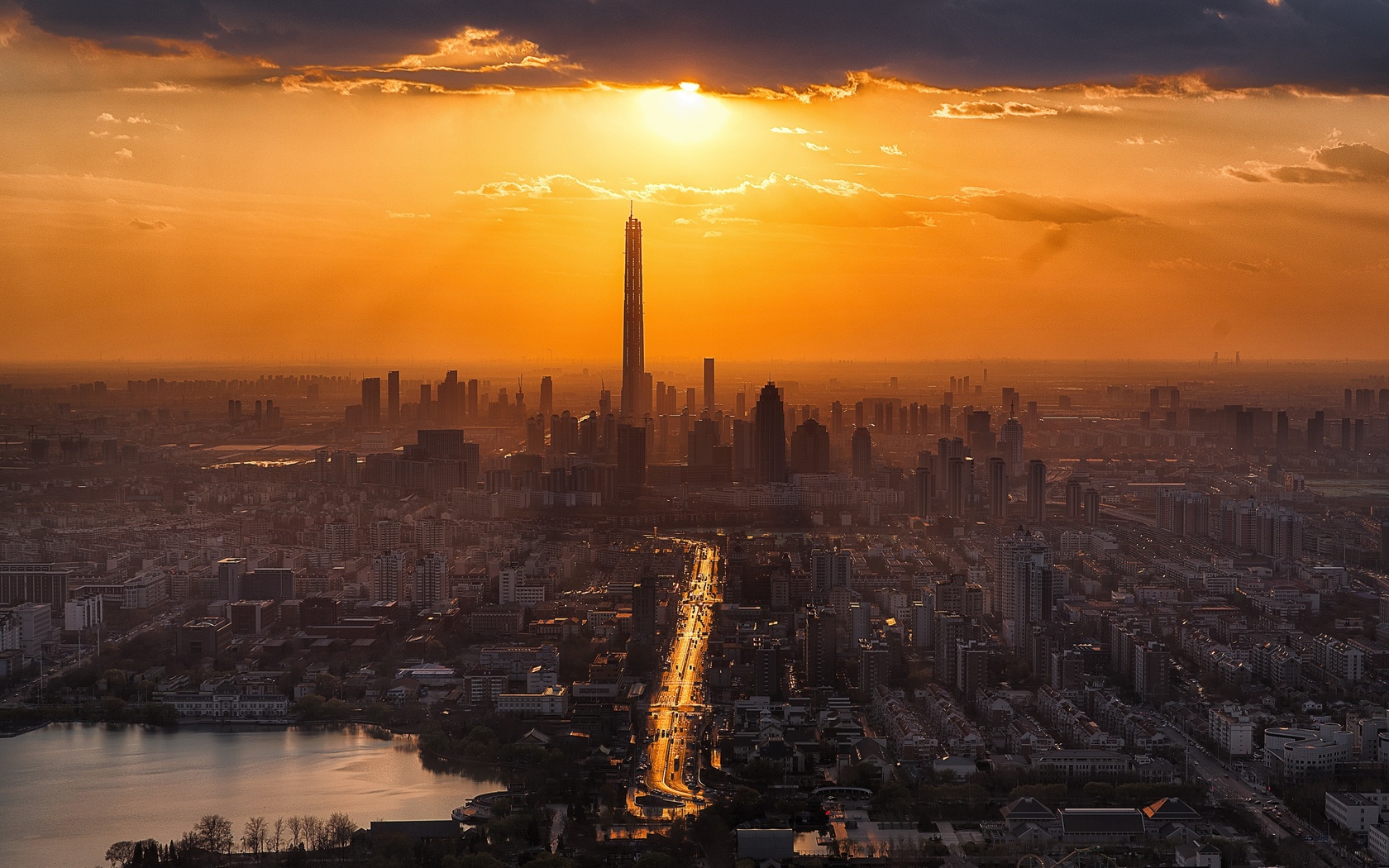 tianjin, sunset, panorama, cityscapes, asia, china