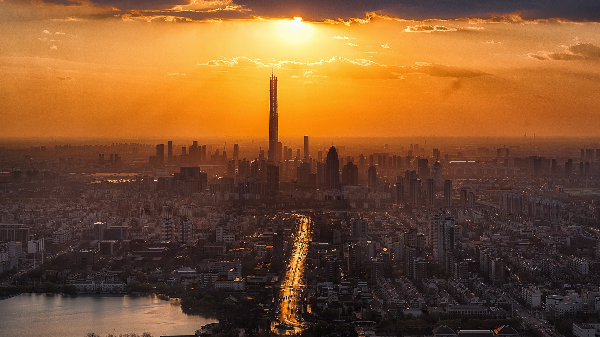 tianjin, sunset, panorama, cityscapes, asia, china