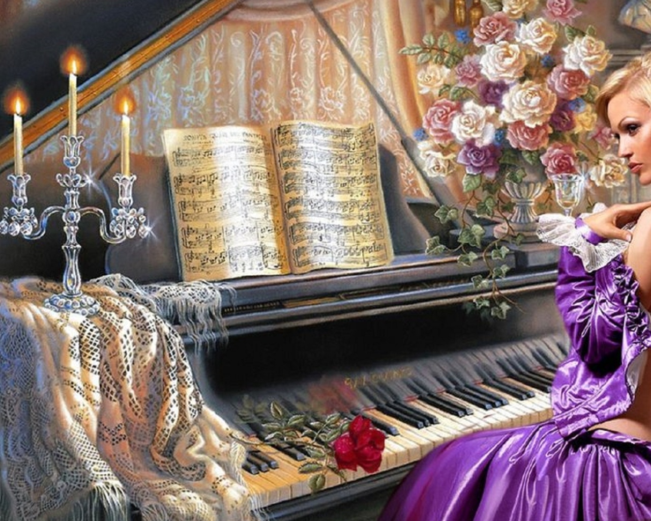 fantasy, girl, piano
