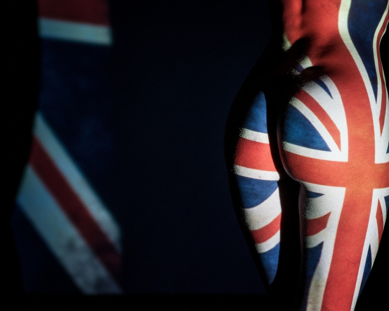 ass, women, nude, dark, flag, union jack, british, body paint,  