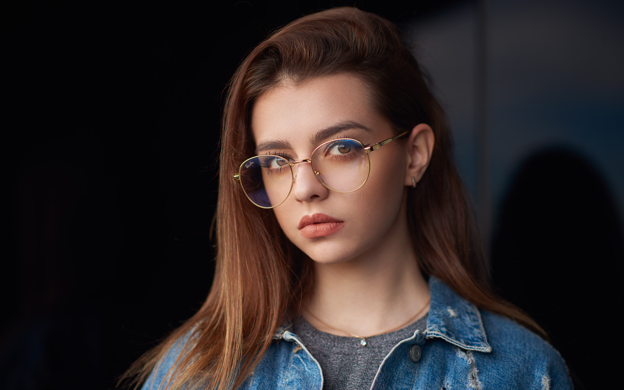 women, face, denim, portrait, women with glasses, eyeliner, necklace, ariel grabowski,anna