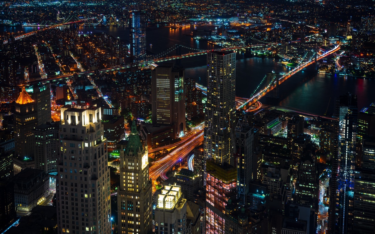 united states, new york, cityscape, skyscrapers, night, lights