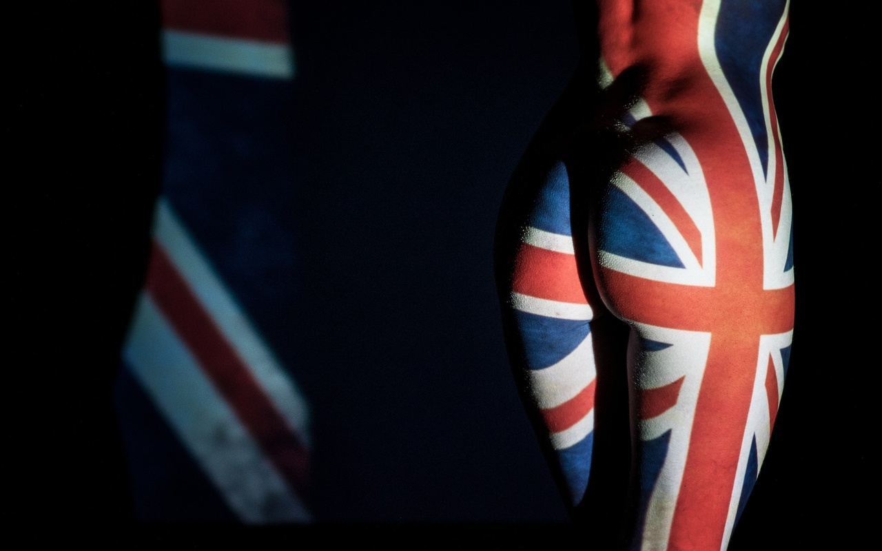 ass, women, nude, dark, flag, union jack, british, body paint,  