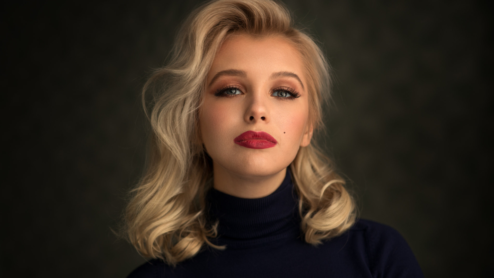 women, blonde, turtlenecks, portrait, simple background, dennis drozhzhin