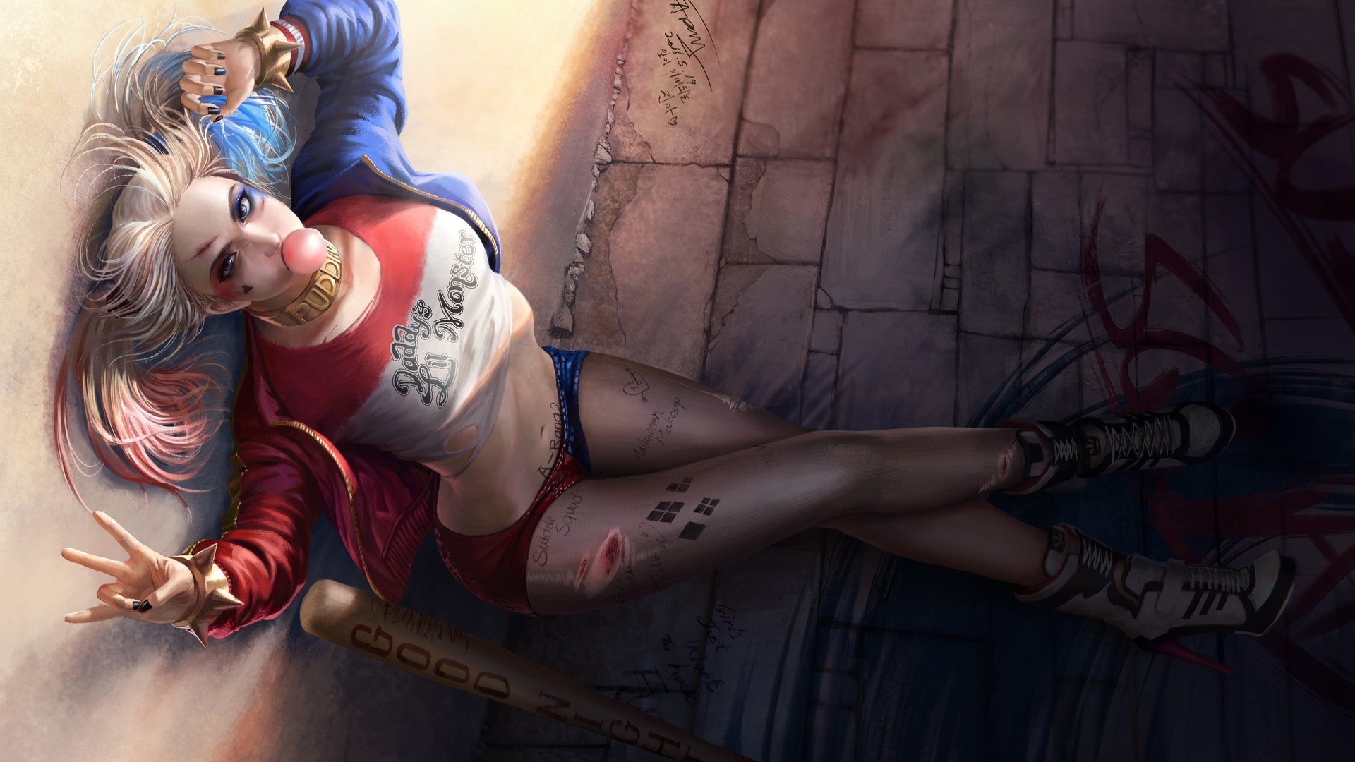 artwork, baseball bats, harley quinn