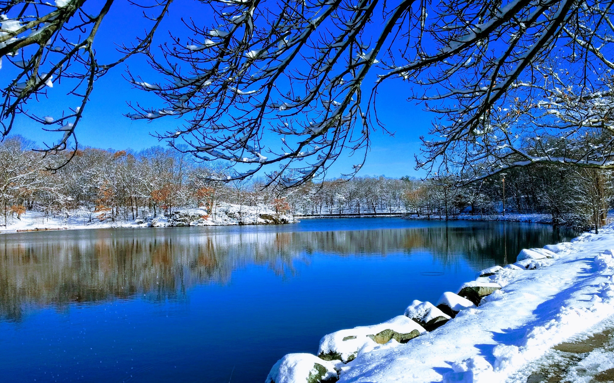Речка надувается. Молден (Массачусетс). Ранняя зима. Зима река.