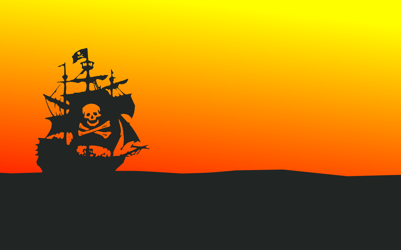 pirate ship, minimal design, orange