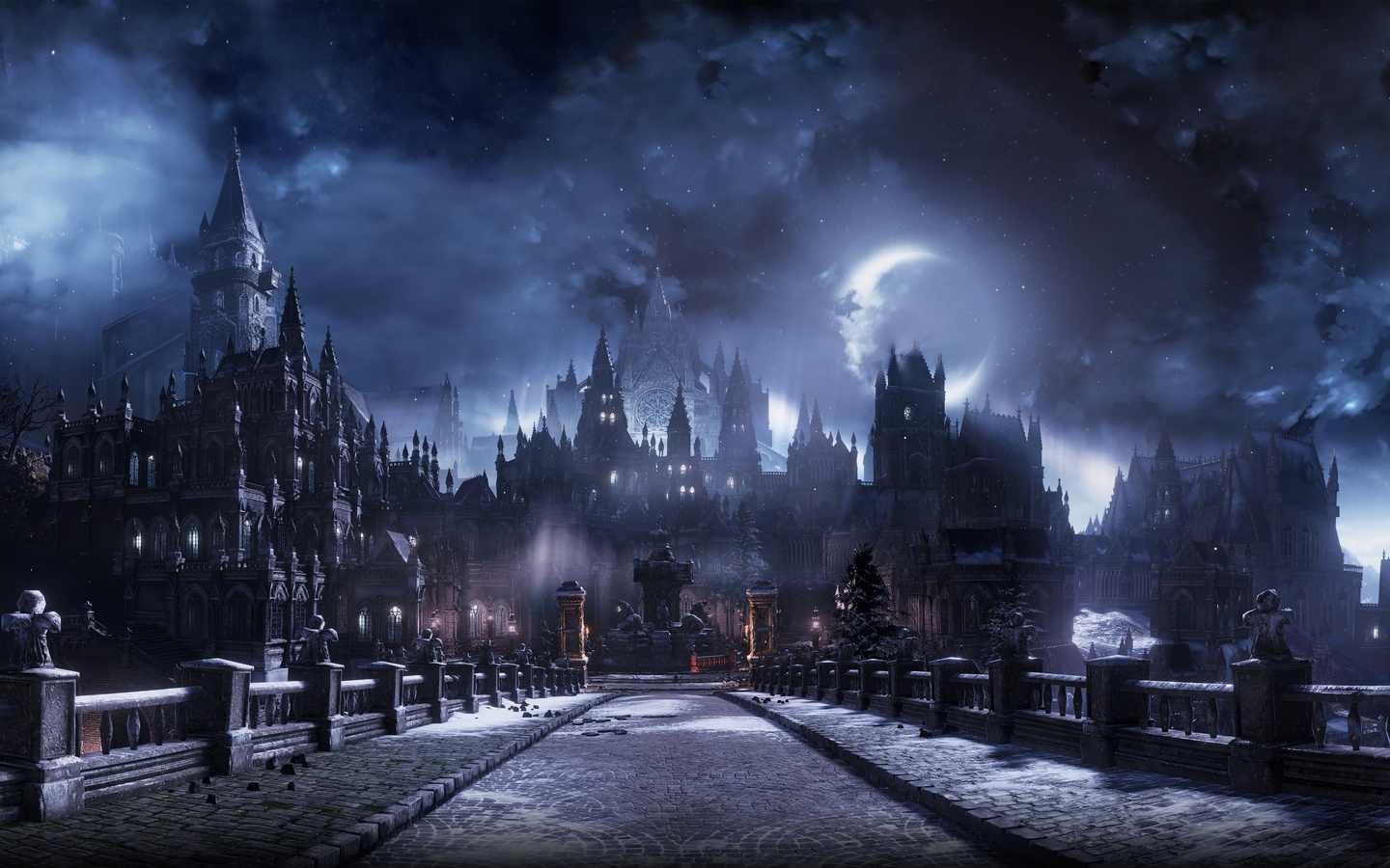 fantasy castle, moon, dark, clouds, bridge, ,,,, dark souls iii, dark souls