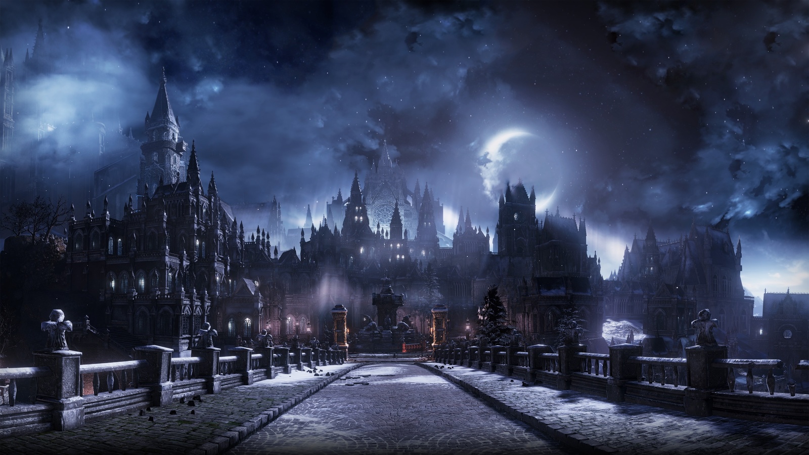 fantasy castle, moon, dark, clouds, bridge, ,,,, dark souls iii, dark souls