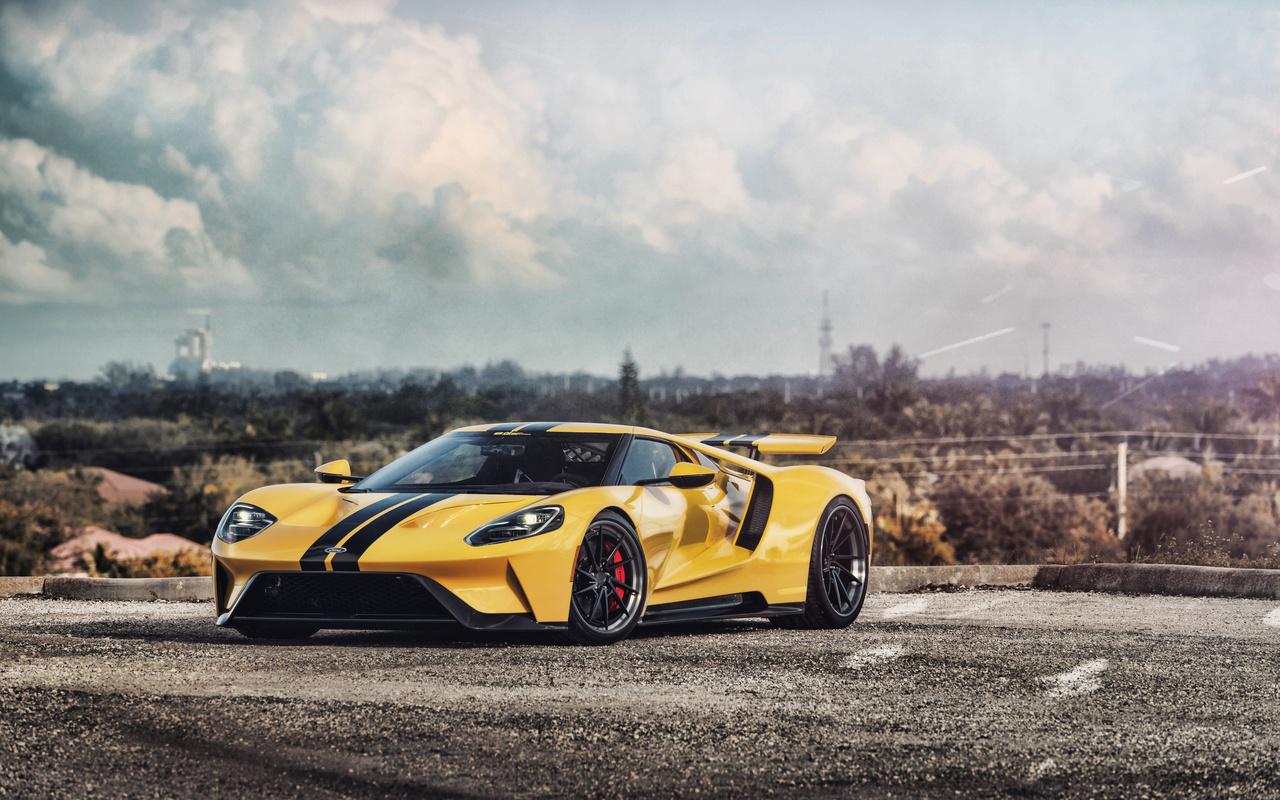 yellow, ford, gt, supercars, cars, parking