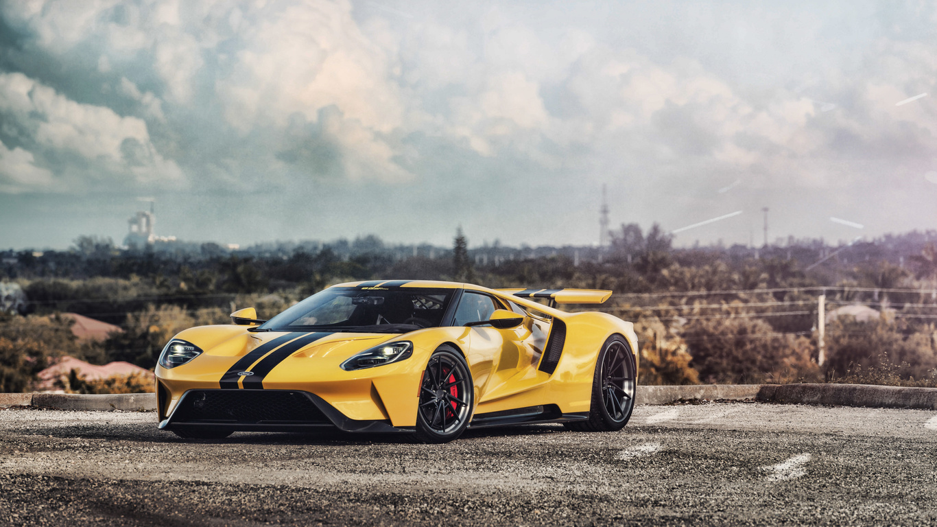 yellow, ford, gt, supercars, cars, parking