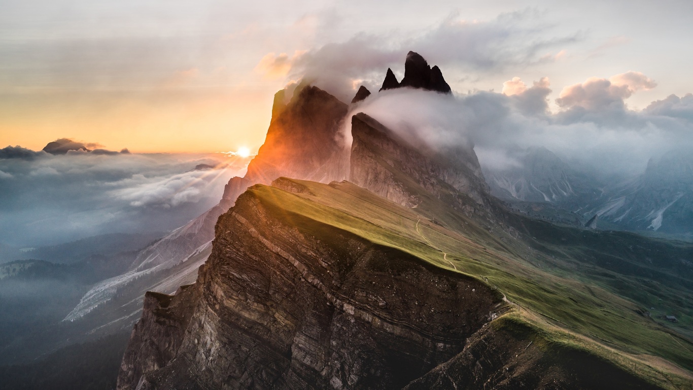 dolomiti, tramonto, montagne, rocce, cima della montagna, alpi