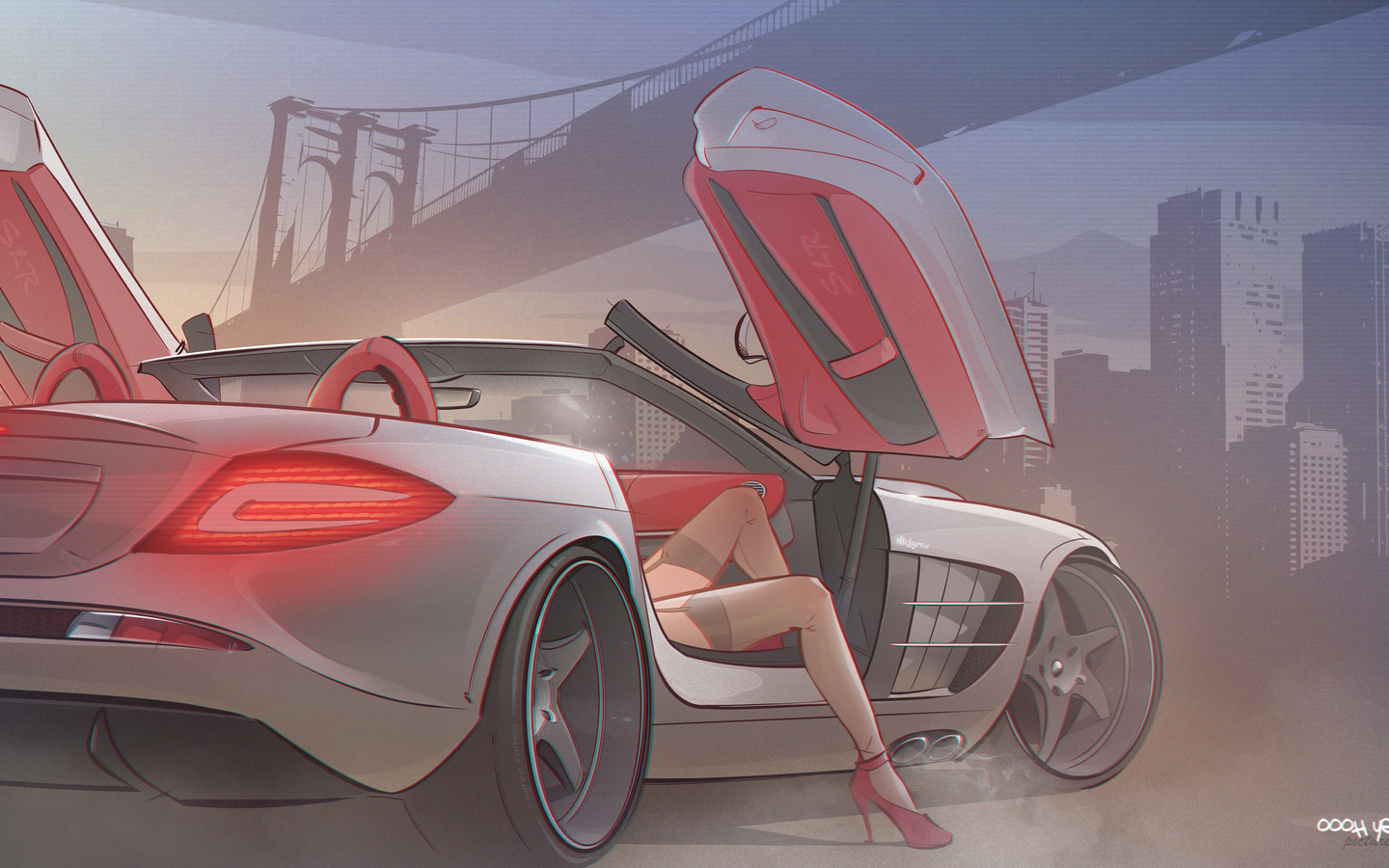 mercedes, slr, mclaren, girl, lady, driver, smoke, art, draw, cg, sexy, legs, driver, woman, fast, , , , , , 